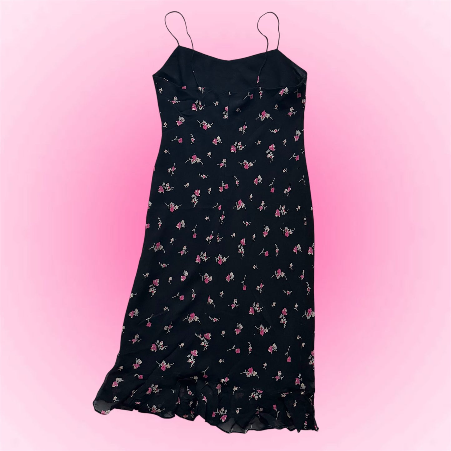 Black flower silk dress (M)
