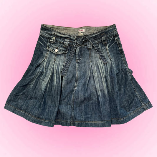 Blue Denim Pleated Mini Skirt (S/M)