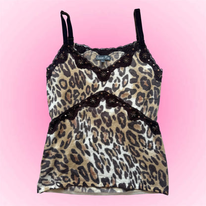 Leopard Print Y2K Lace Cami (S)