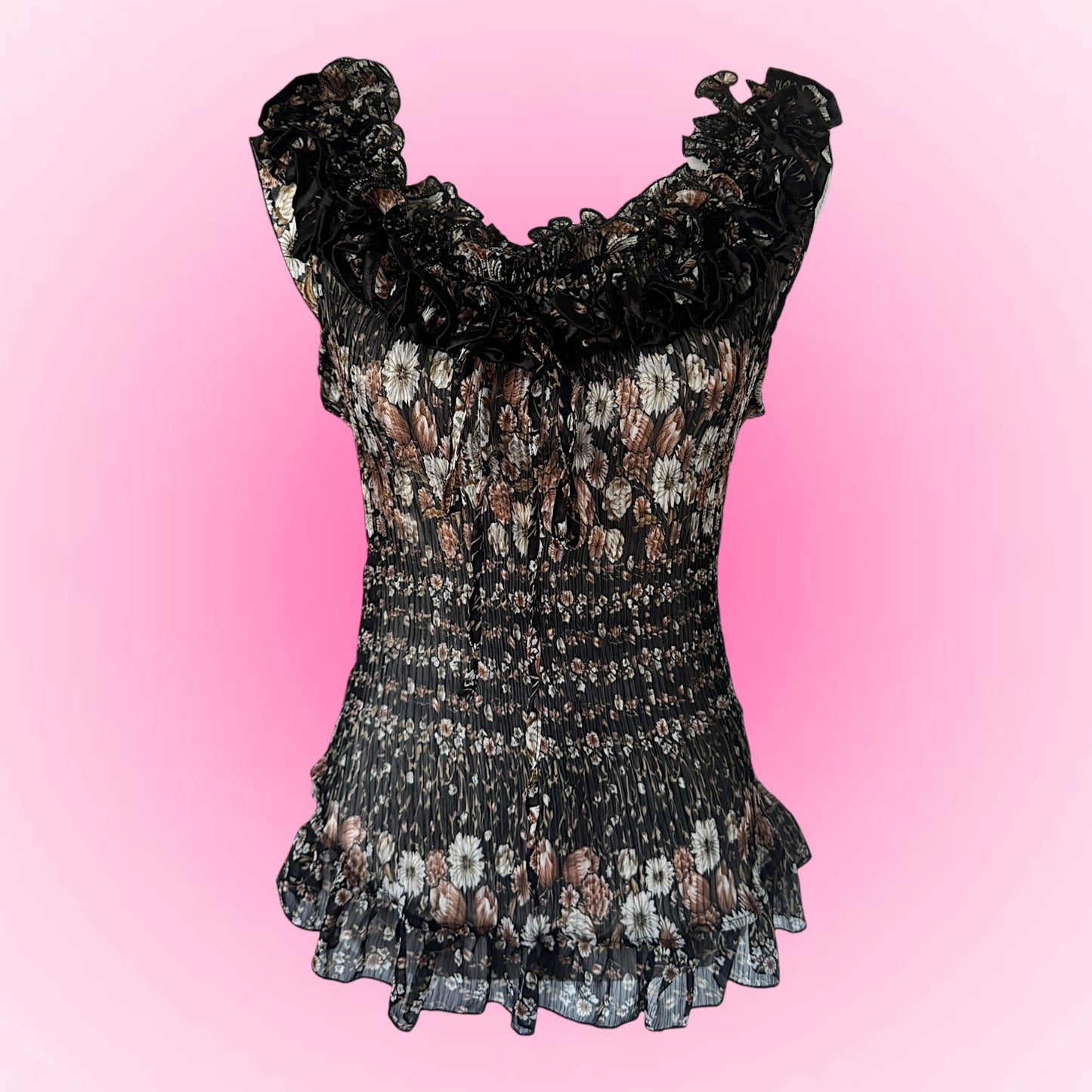 Floral Ruffle Y2K Tshirt (S/M)