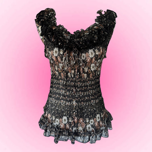 Floral Ruffle Y2K Tshirt (S/M)