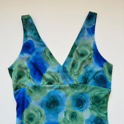 Floral green midi dress (M)