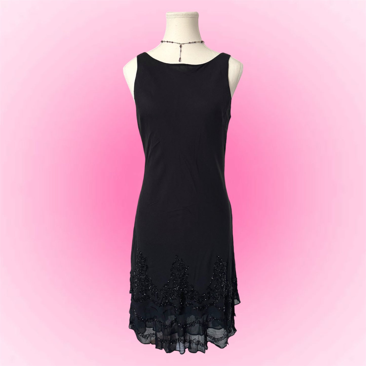 Black Silk Vintage Beaded Dress (S/M)