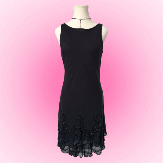 Black Vintage Beaded Dress (S/M)