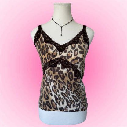 Leopard Print Y2K Lace Cami (S)