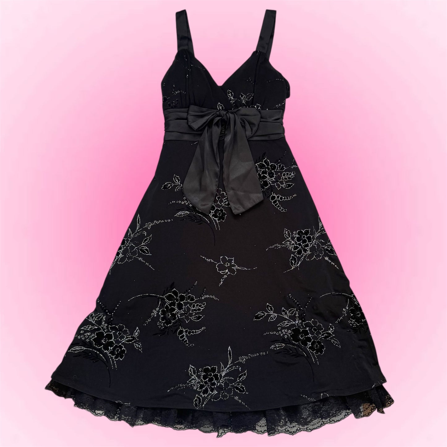 Cute black glittery flower dress (S)