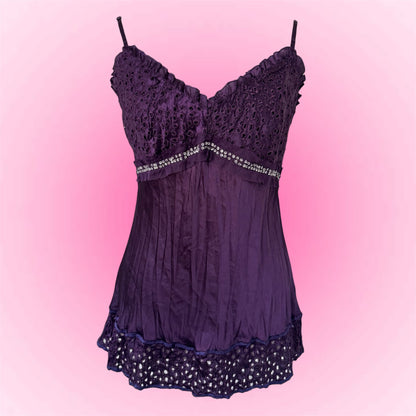Plum Lace Y2K Babydoll Top (M)