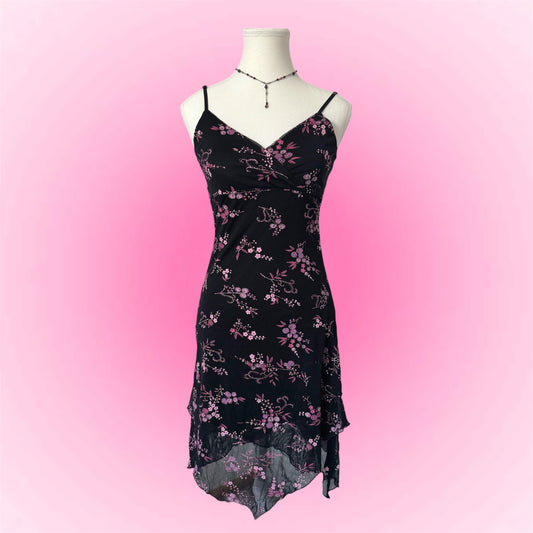 Black Floral Y2k Dress (XS)