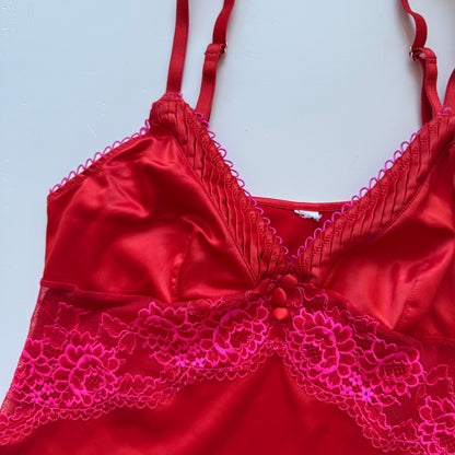Red Satin Lace Y2K Top (XS/S)