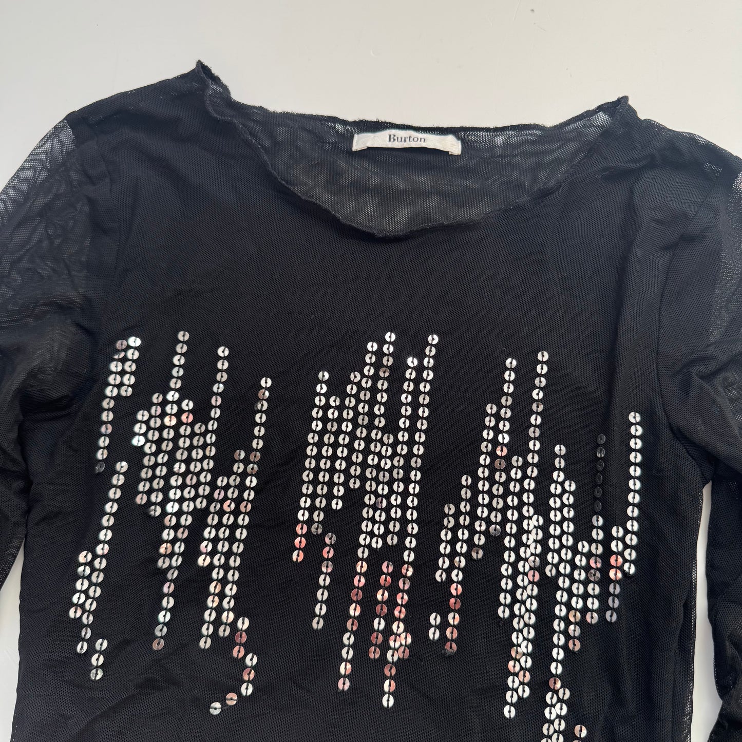 Black sequin mesh longsleeve (S)