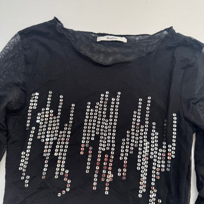 Black sequin mesh longsleeve (S)
