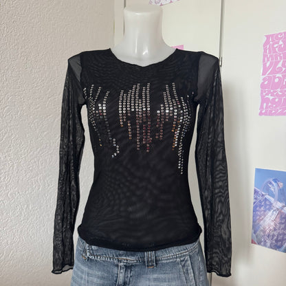 Black sequin mesh longsleeve (S)