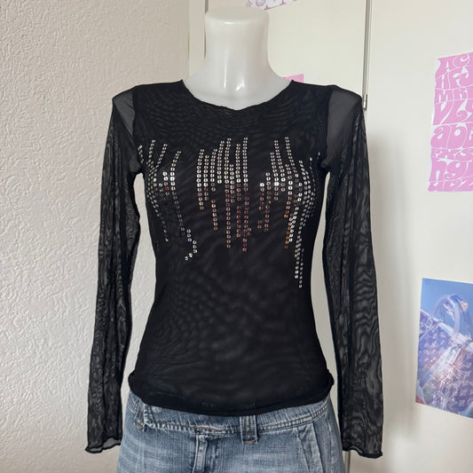Black sequin mesh longsleeve (S)
