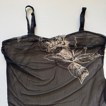 Black Sheer Floral Y2K Dress (L)
