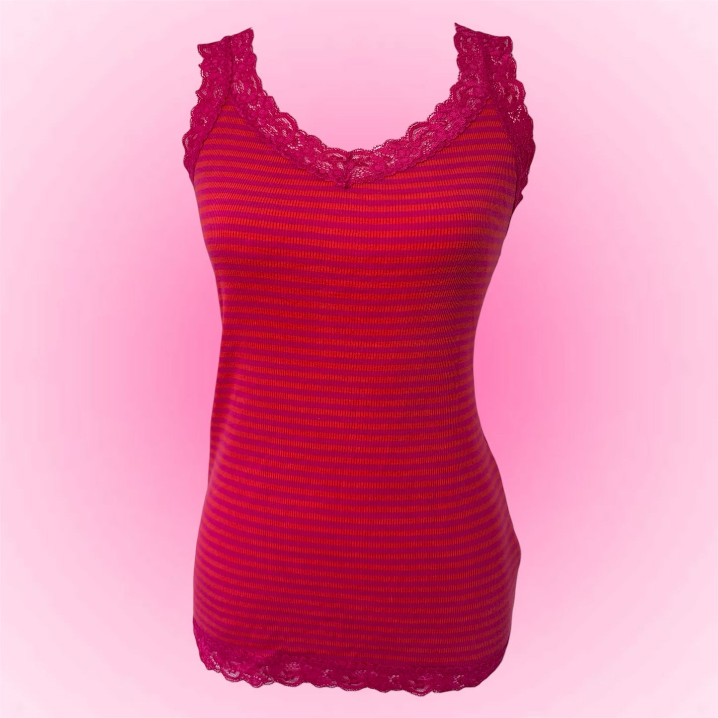 Pink Striped Lace Y2K Tank (M)