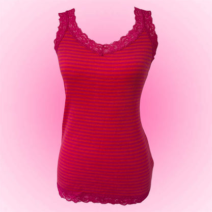 Pink Striped Lace Y2K Tank (M)