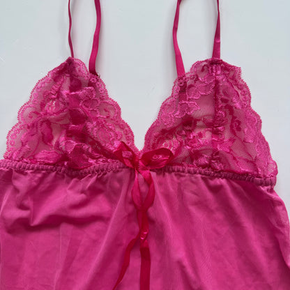 Pink Sheer Lace Y2K Babydoll Cami (S)