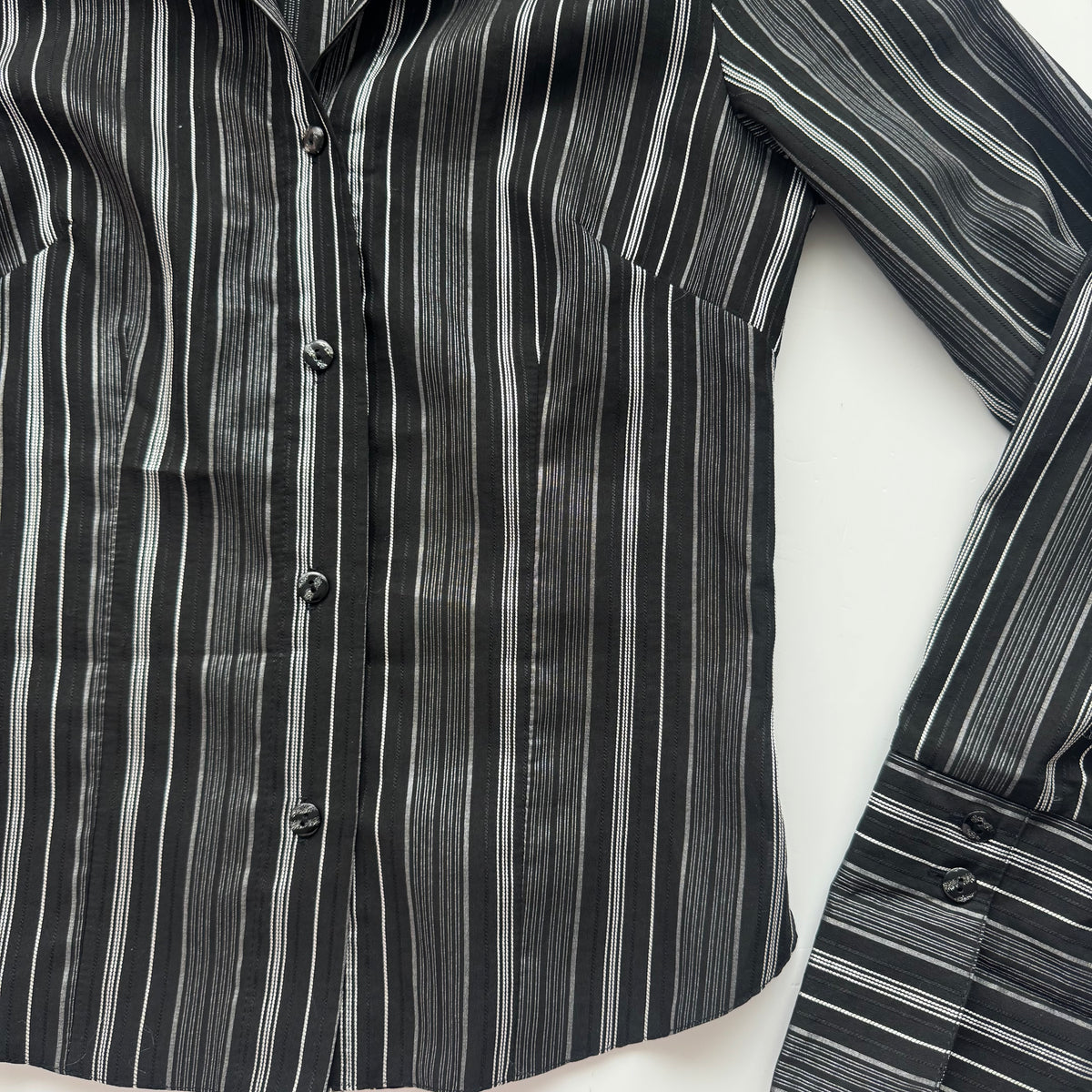 Black Striped Y2K Fitted Blouse (S)