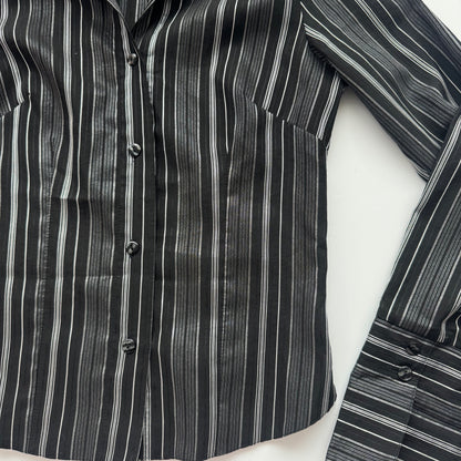 Black Striped Y2K Fitted Blouse (S)