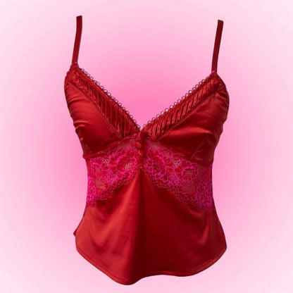 Red Satin Lace Y2K Top (XS/S)