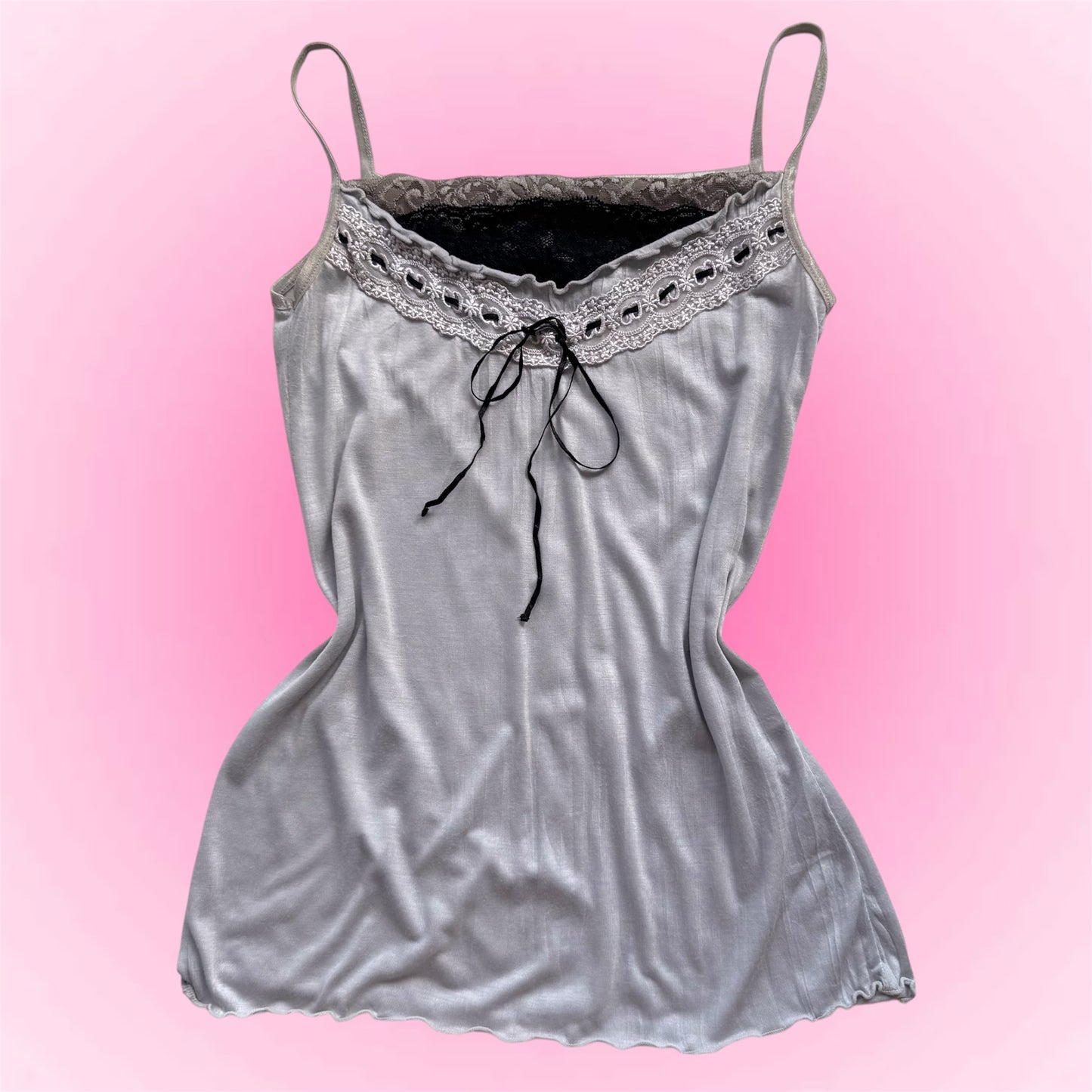 Grey Lace Trim Japanese Cami (S/M)