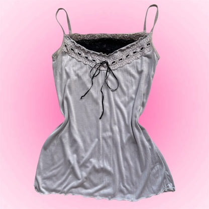 Grey Lace Trim Japanese Cami (S/M)