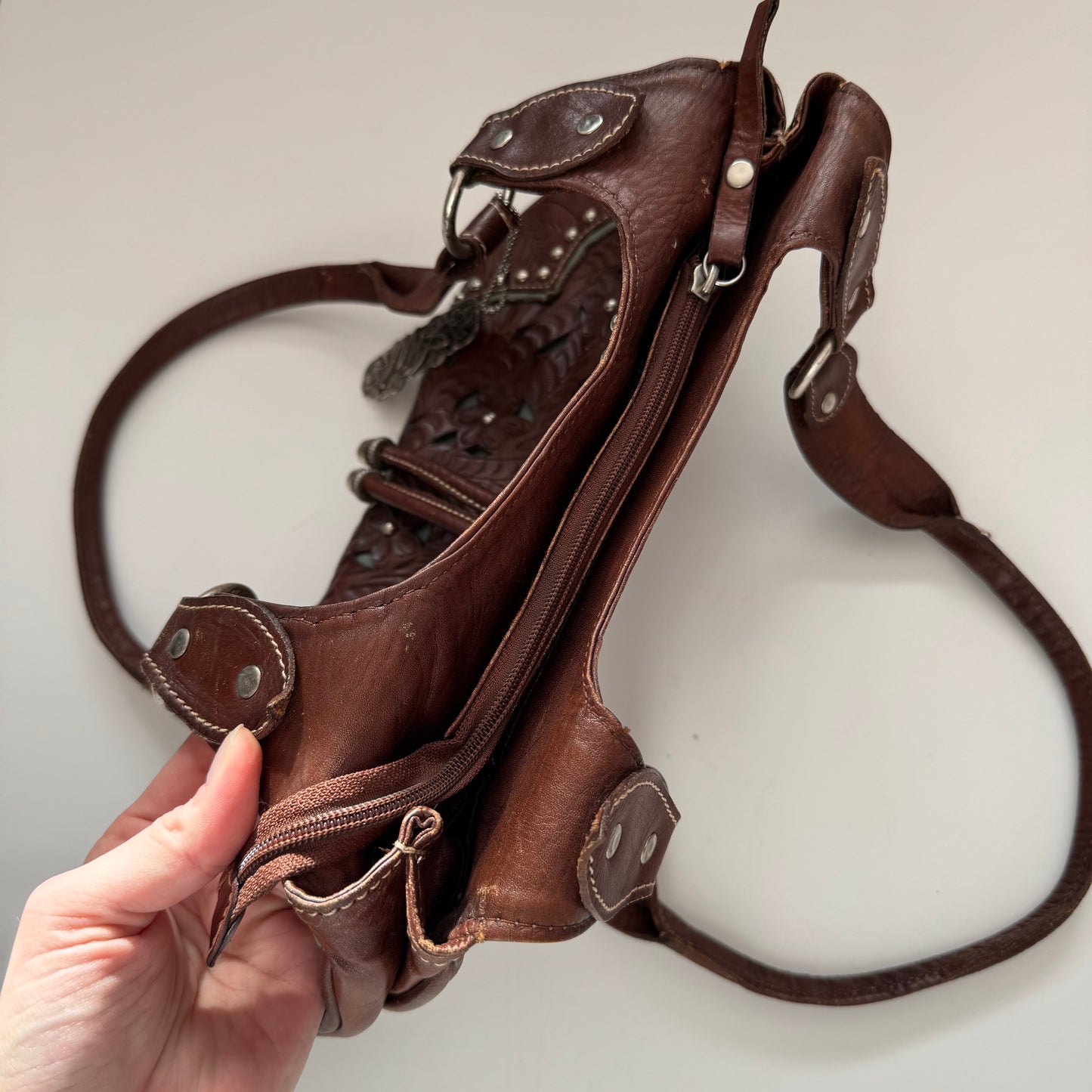 Brown leather shoulder bag