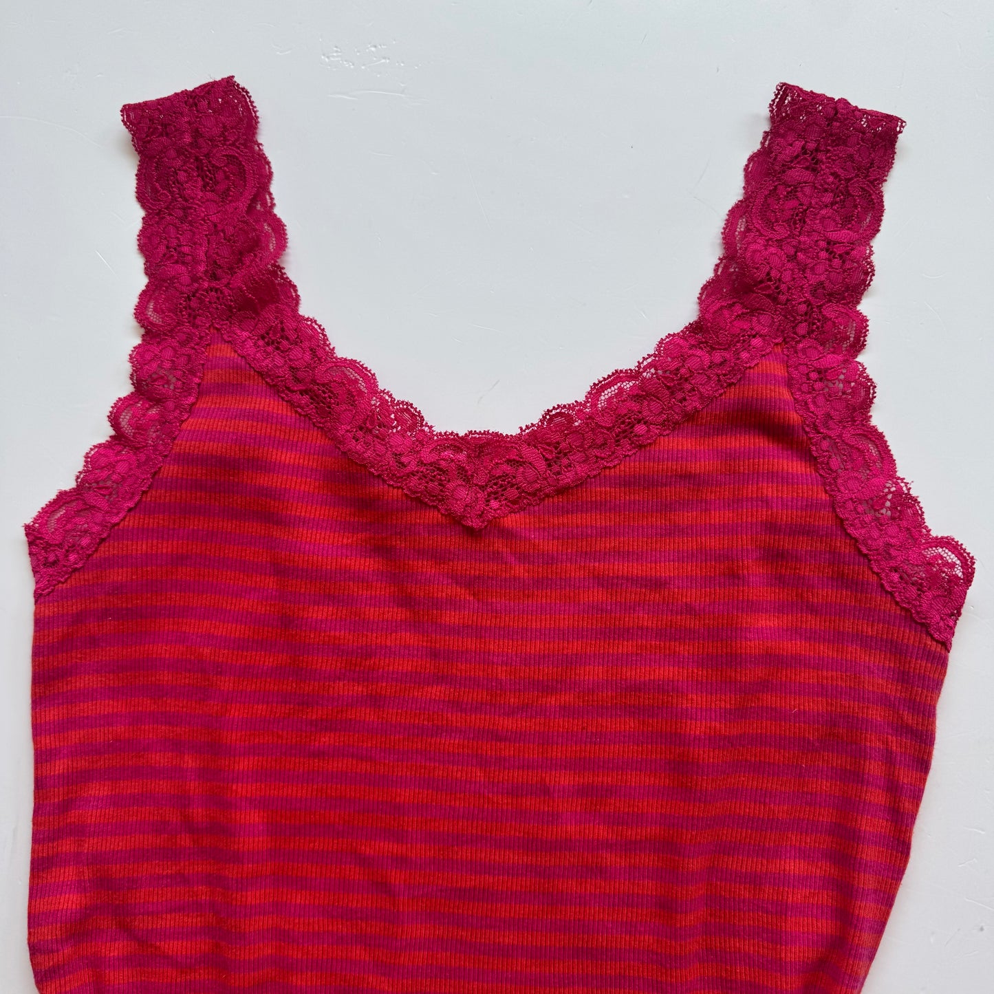 Pink Striped Lace Y2K Tank (M)