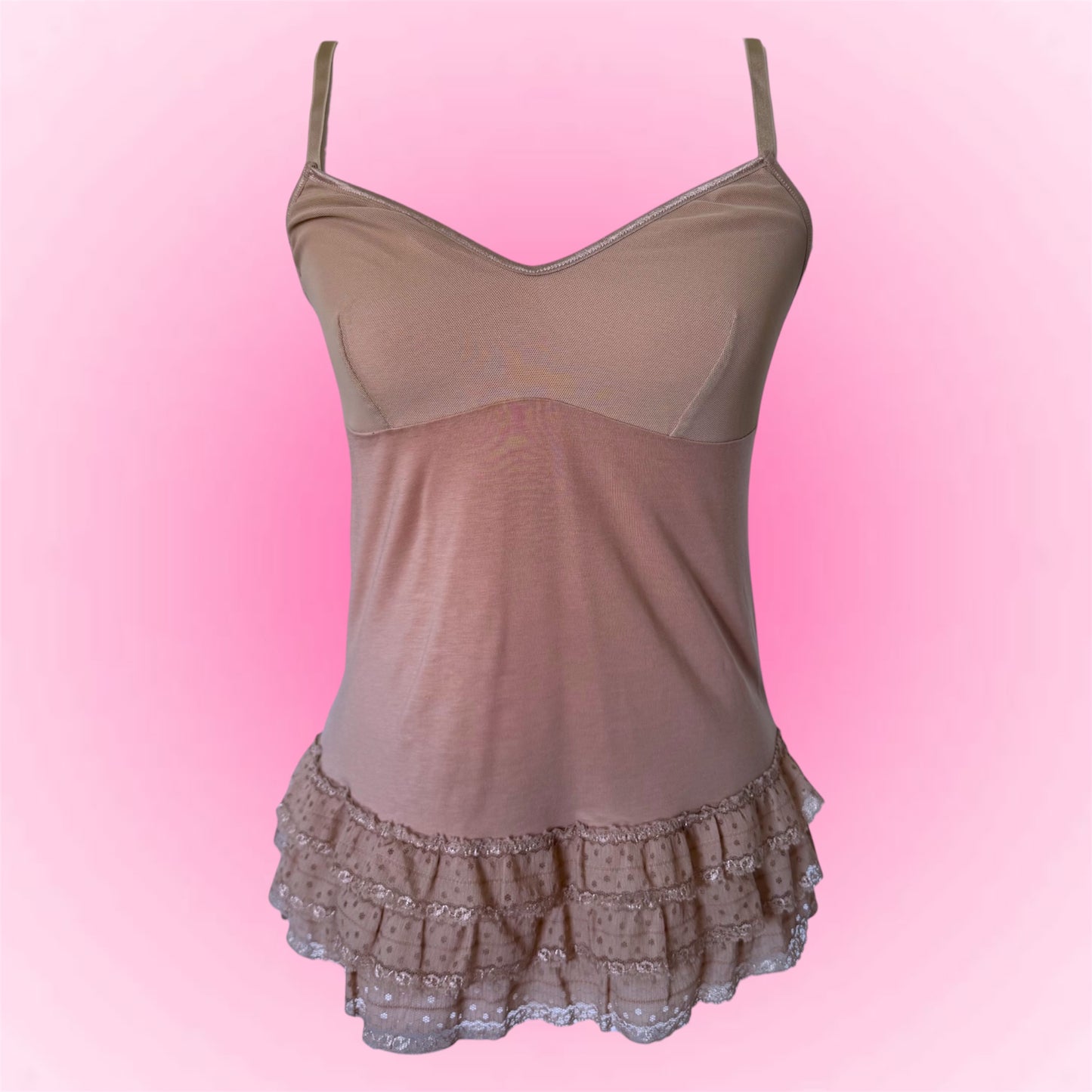 Brown Ruffle Hem Y2K Cami (M)