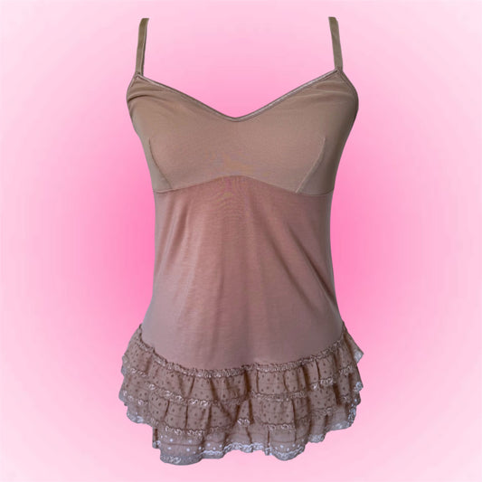 Brown Ruffle Hem Y2K Cami (M)