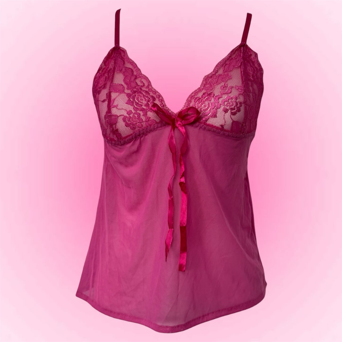 Pink Sheer Lace Y2K Babydoll Cami (S)