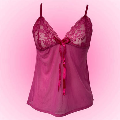 Pink Sheer Lace Y2K Babydoll Cami (S)