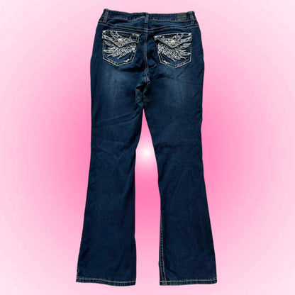 Dark Blue Embellished Flared Jeans (S)