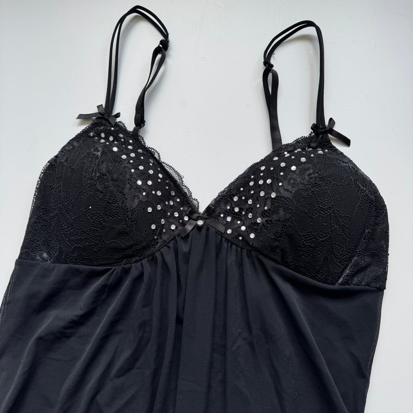 Black Rhinestone Babydoll Top (M)