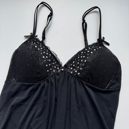 Black Rhinestone Babydoll Top (M)
