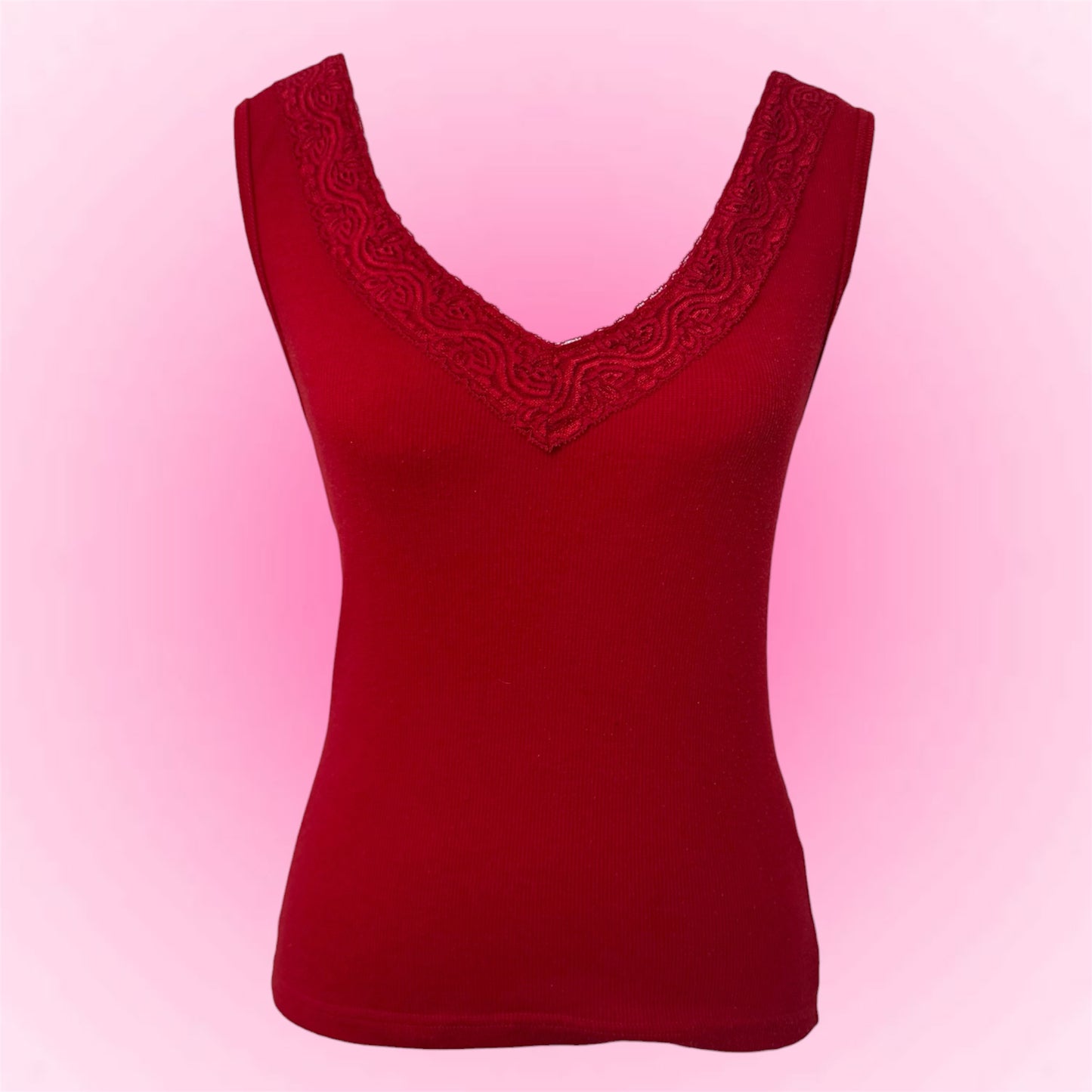 Red Lace Trim Y2K Tank (S)