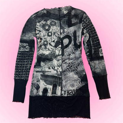 Graphic Patchwork Mesh Dress (S/M)