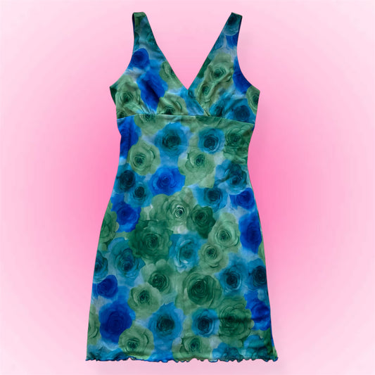 Floral green midi dress (M)