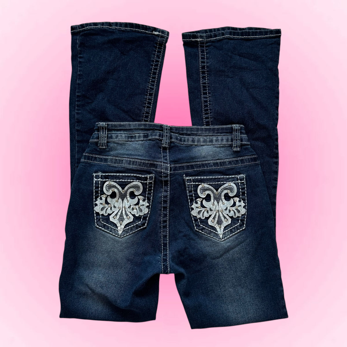 Dark Blue Embroidered Flared Jeans (XS)
