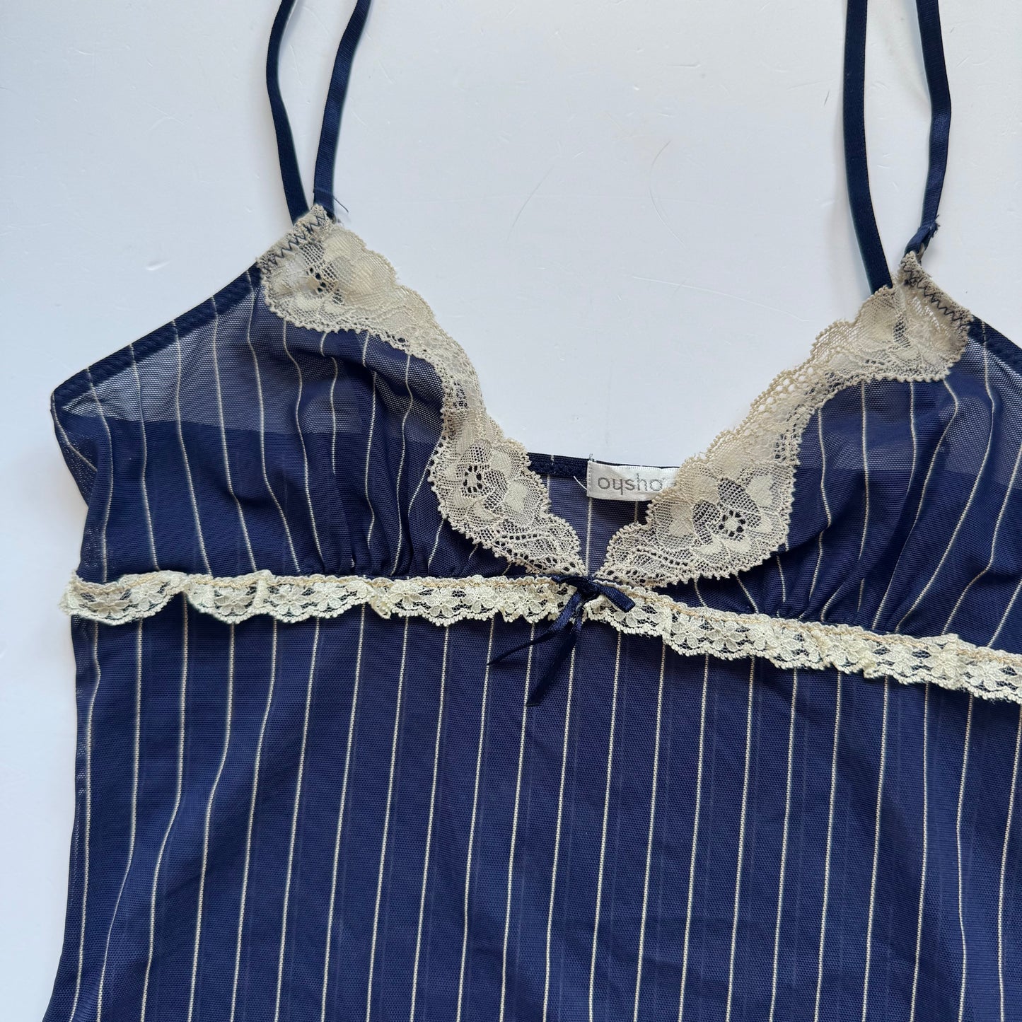 Navy Pinstripe Lace Cami (S)