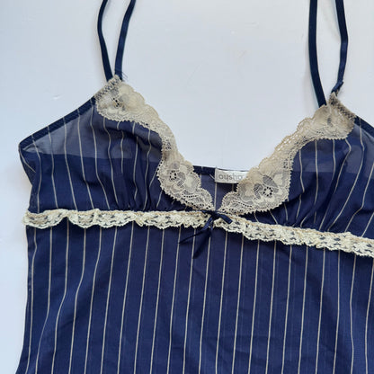 Navy Pinstripe Lace Cami (S)