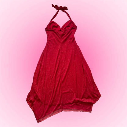 Red Glittery Halter Evening Dress (S)