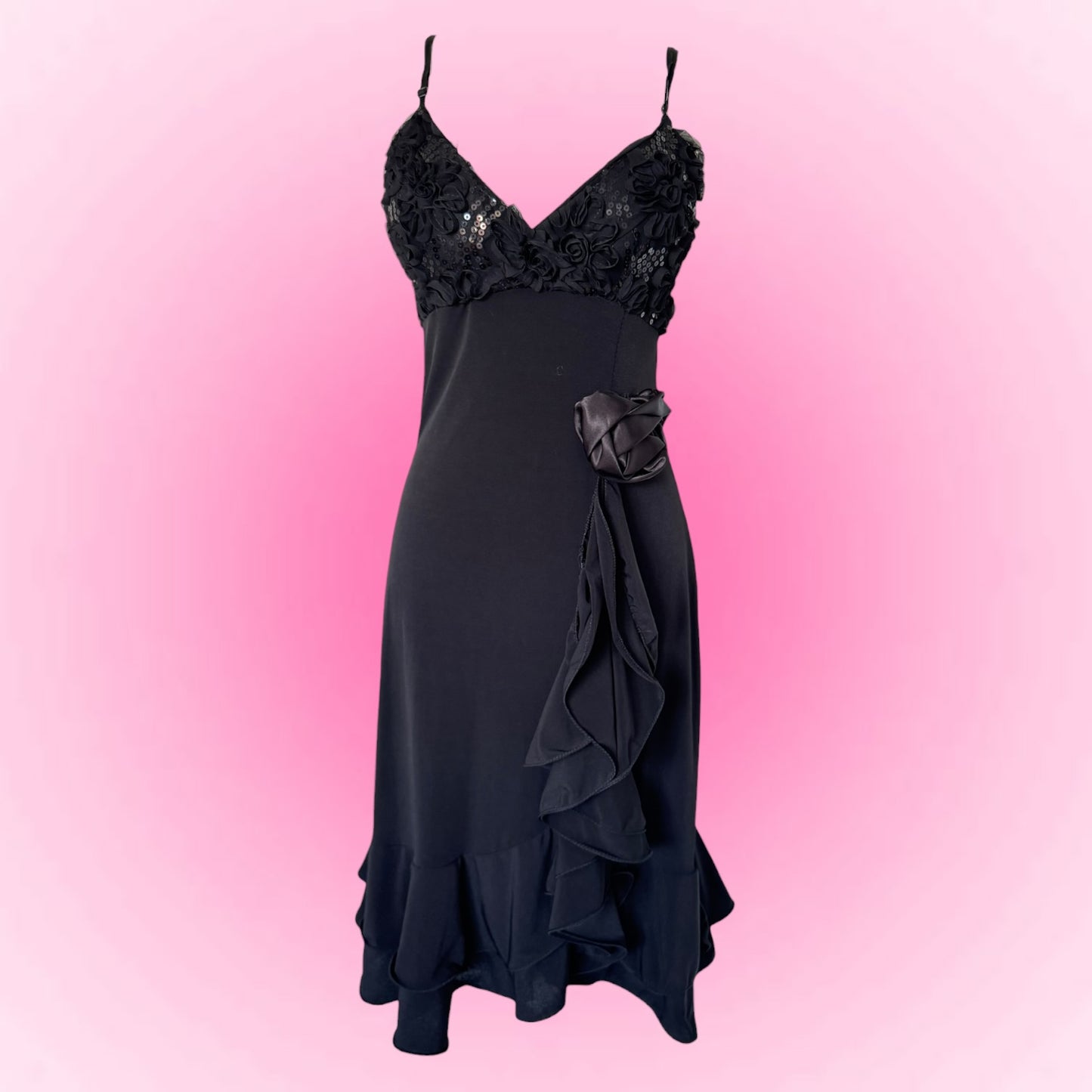 Black Ruffle Vintage Dress (S)