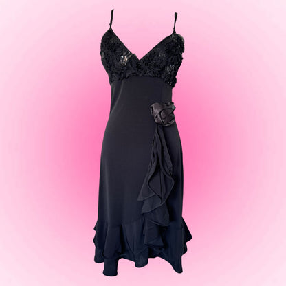 Black Ruffle Vintage Dress (S)