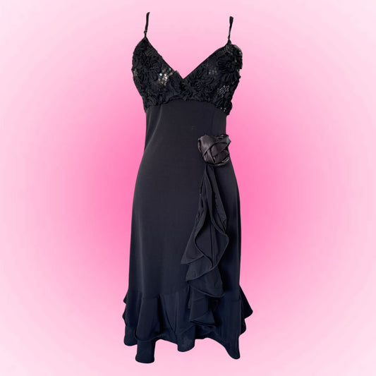 Black Ruffle Vintage Dress (S)