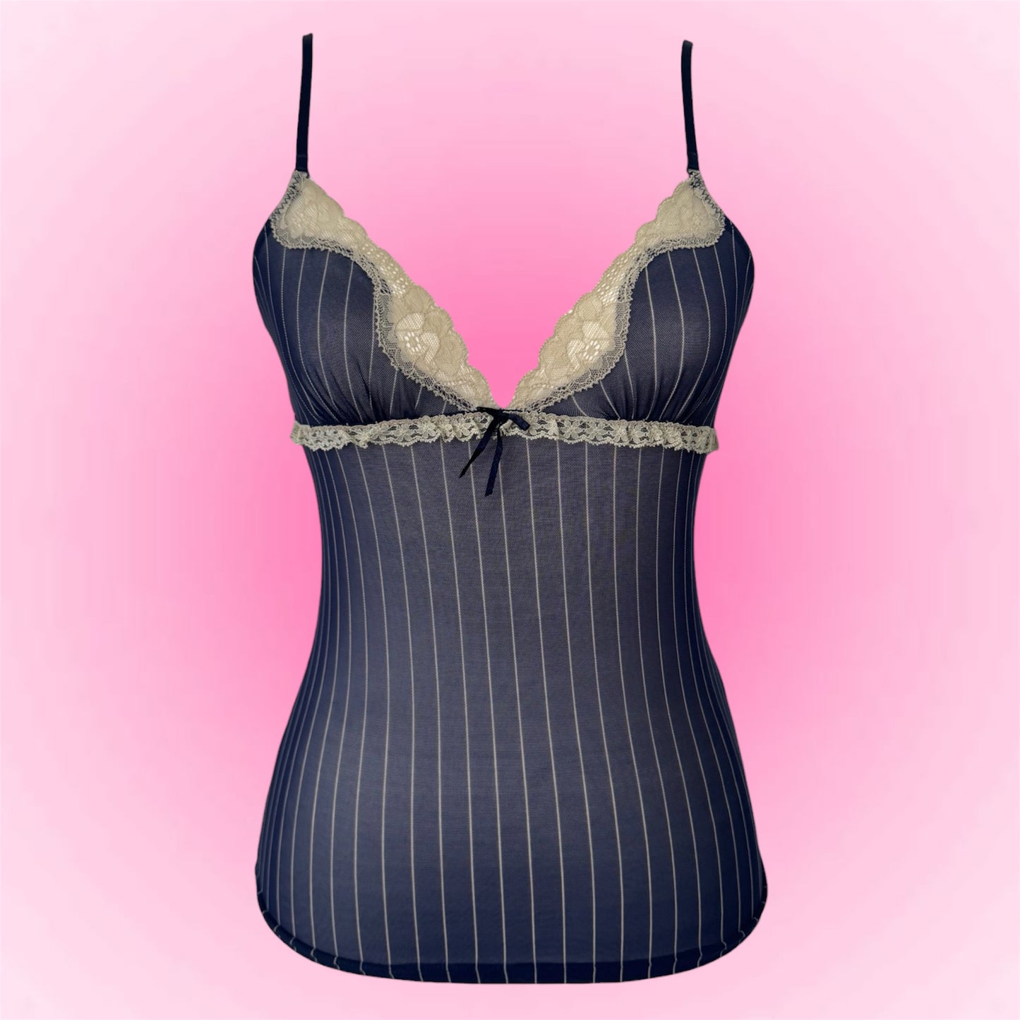 Navy Pinstripe Lace Cami (S)