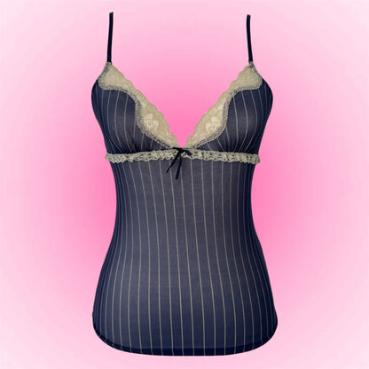 Navy Pinstripe Lace Cami (S)