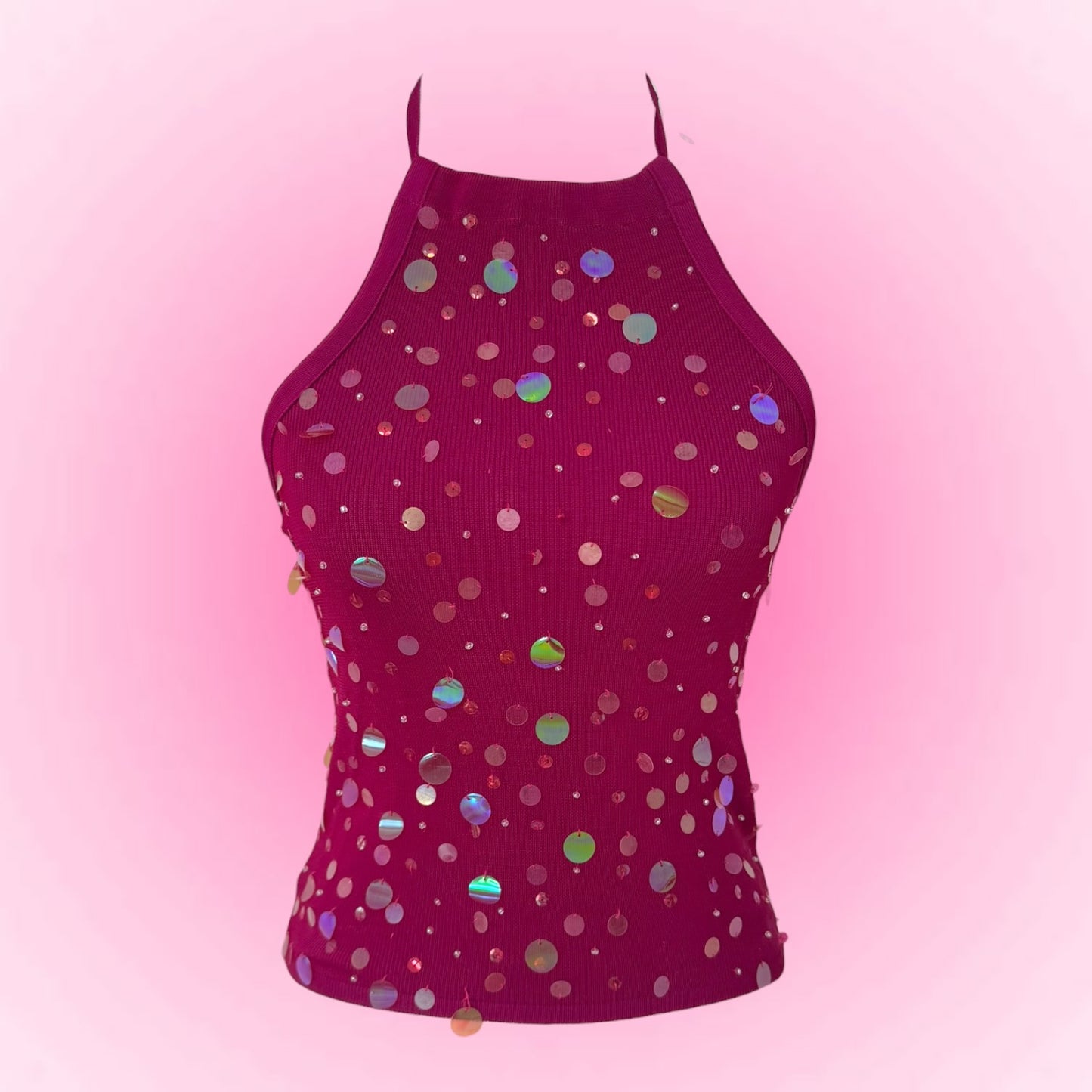 Burgundy Sequin Halter Top (S/M)