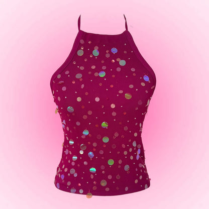 Burgundy Sequin Halter Top (S/M)