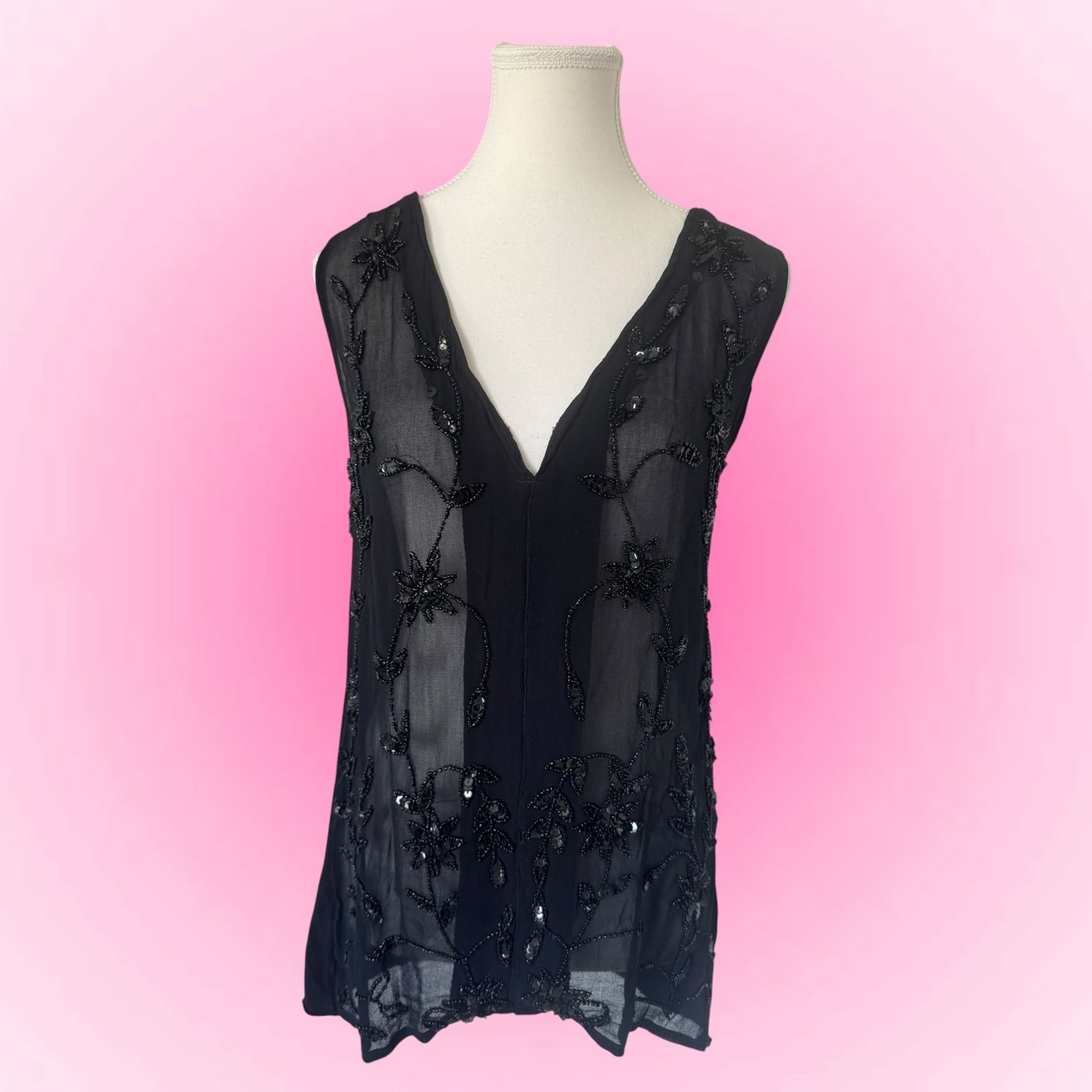 Black Sheer Sequin Vest (L)